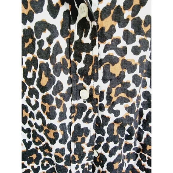 J.Crew 14 Button-Up Shirt in Leopard Print Brown Blouse Linen/Cotton - Picture 8 of 9